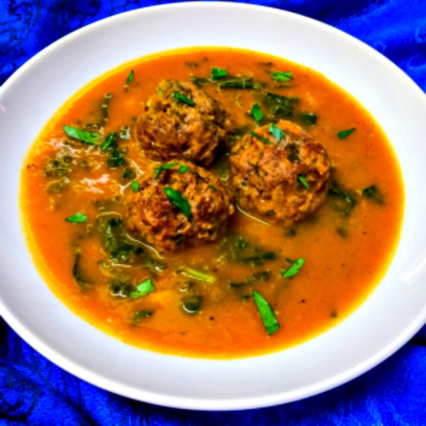 Pumpkin Soup with Kale and Kafta