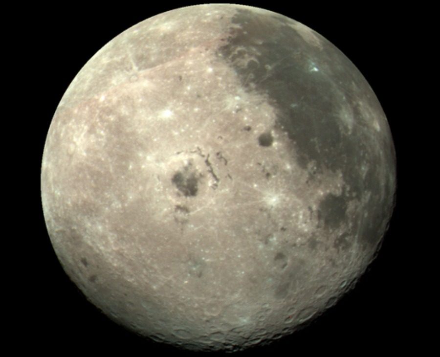 The moon as seen from the Galileo spacecraft.  