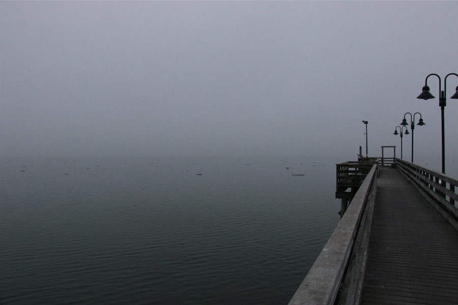 Pier off the Maine coastline.