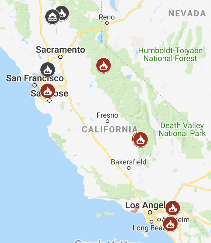 California Statewide Fire Map from CA.gov. 