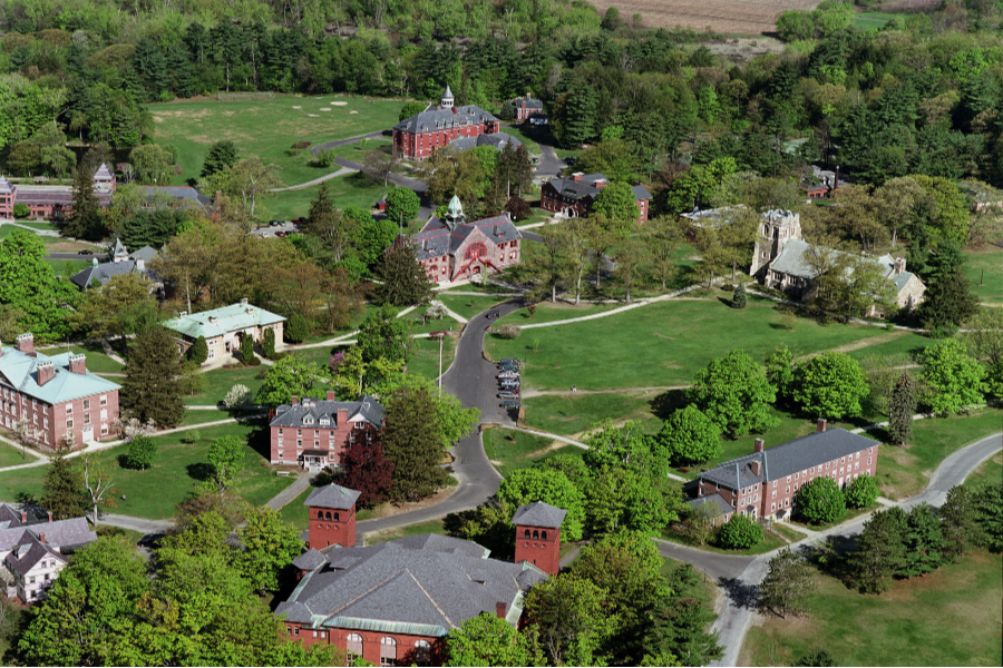 An aerial view of the New England campus. Photo courtesy of Mount Hermon School. 