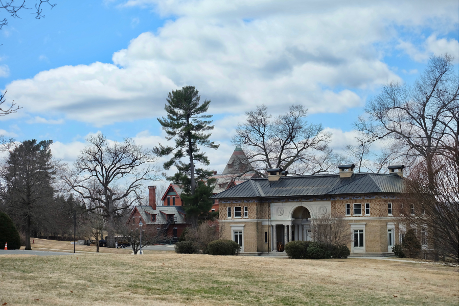 The building shown in the front will become faculty offices next year. In the background are the Tracy Student Center and Dolben Library.