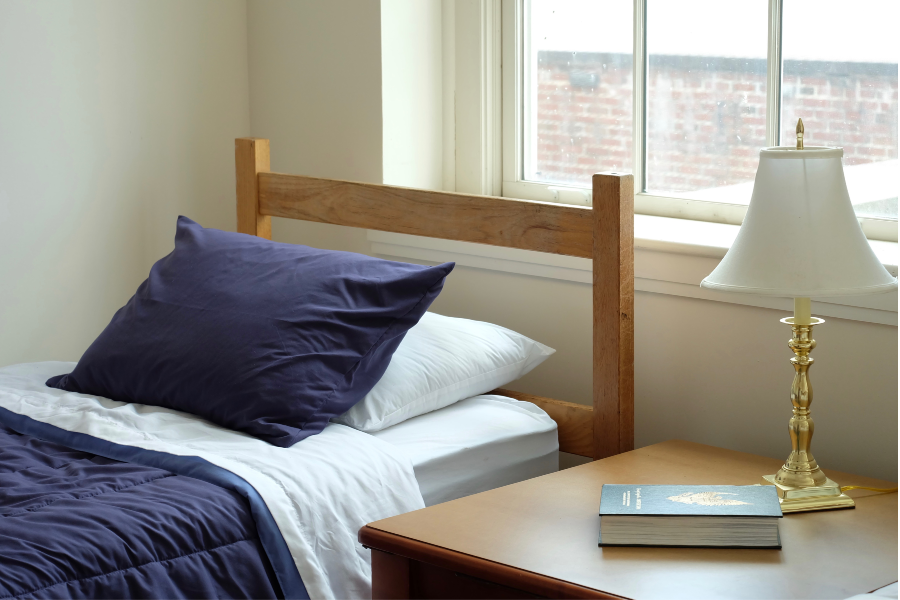 A model dorm room set up for the open house. 