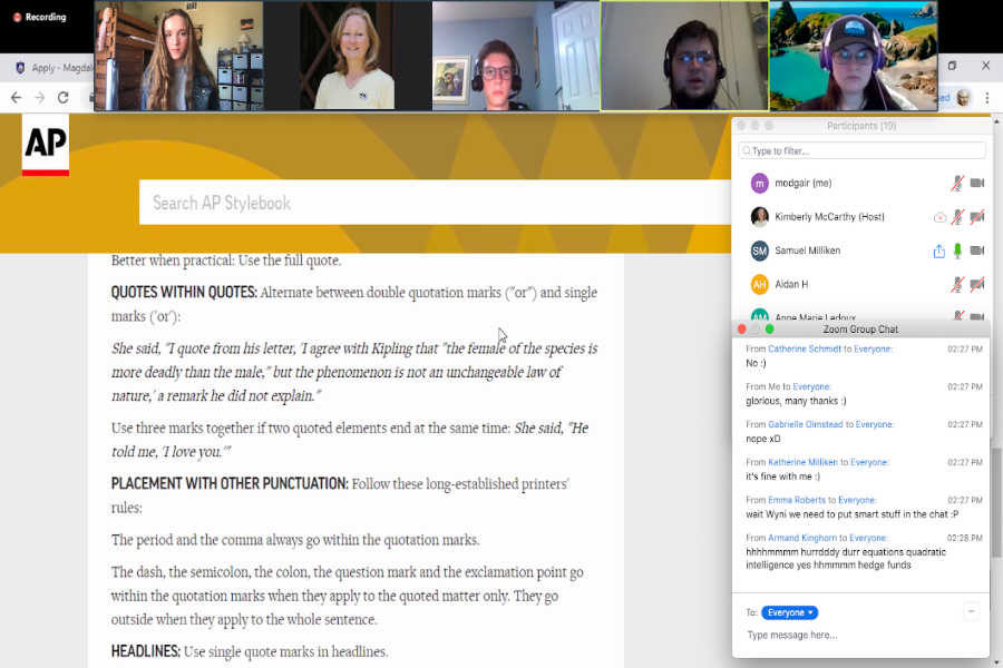 MODG LS Journalism course is testing the Zoom format this year. Students use webcams throughout class.