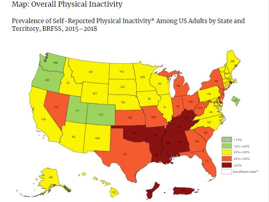 CDC map shows how active the population is in each state.