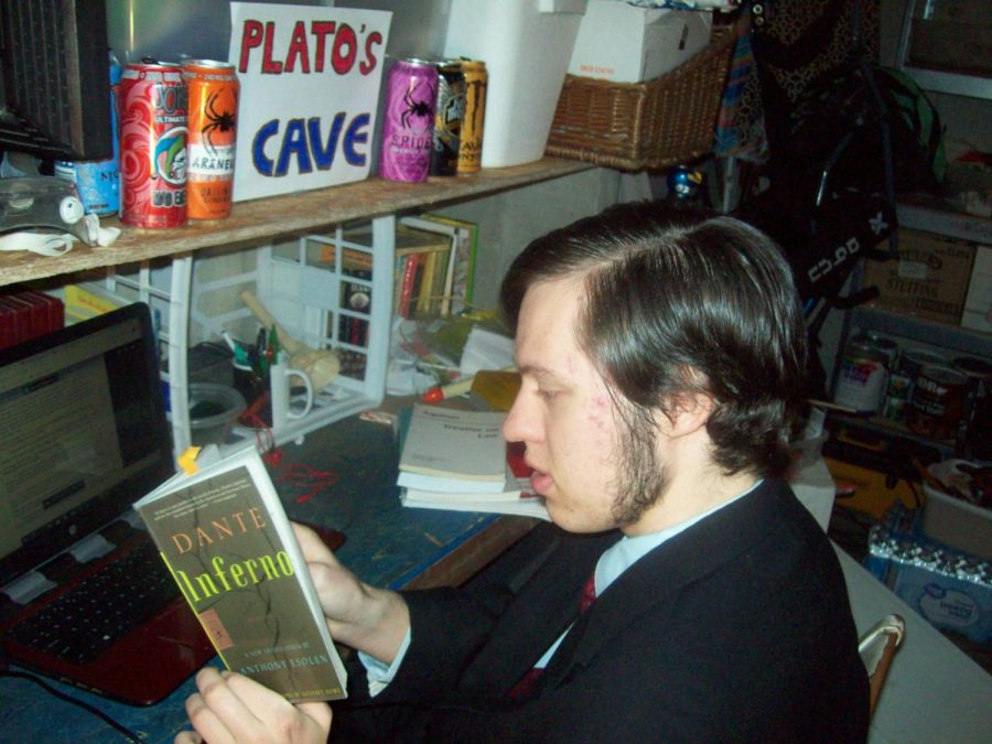 A cool place to read the Inferno. College student John Milliken and his two other college-age brothers are home from college. John set up his study place in the basement. 