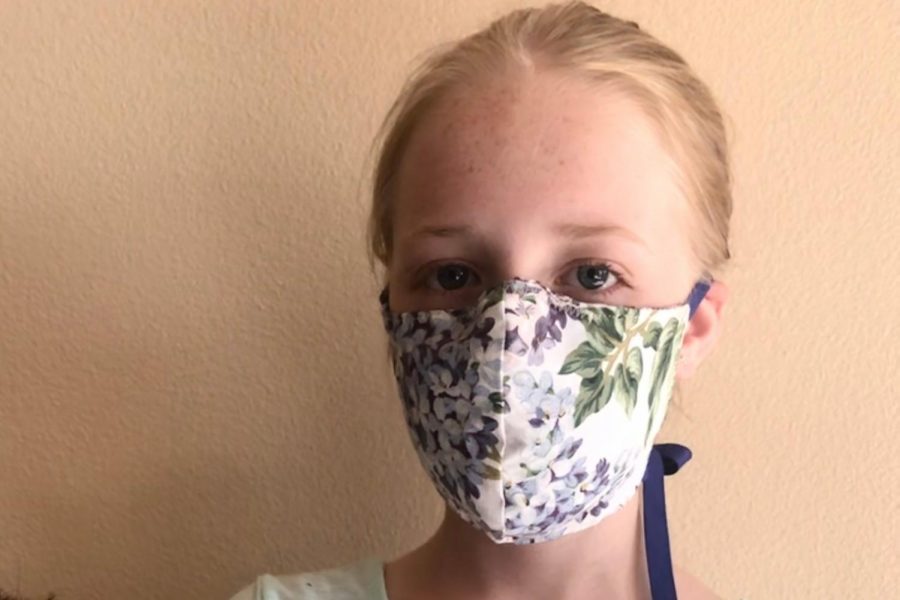 MODG student Lena wears a mask. Masks are required in CA in stores and enclosed places.