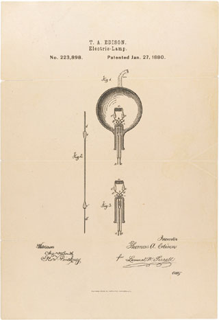 Thomas Edison's patent for the light bulb.