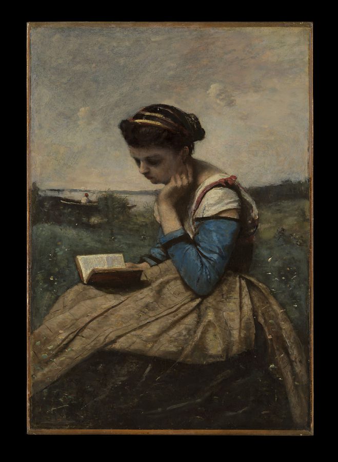 A+Woman+Reading+by+Camille+Corot.+