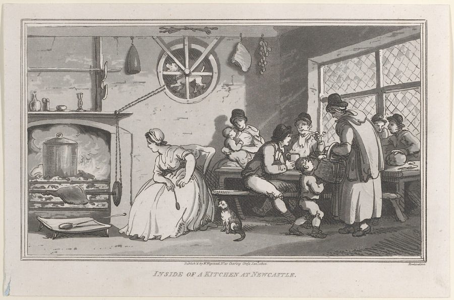 Inside of a Kitchen at Newcastle, from Remarks on a Tour to North and South Wales, in the year 1797 By John Hill, January 1, 1800.

Sourced from The Metropolitan Museum of Art

https://www.metmuseum.org/art/collection/search/789317?showOnly=openAccess&ft=women+cooking&offset=40&rpp=40&pos=45