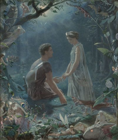 Watercolor of Hermia and Lysander. John Simmons, 1870. Public Domain. 